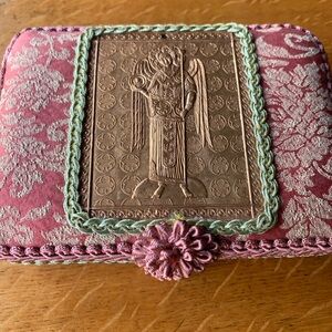 Pink and Gold Embroidered Clutch